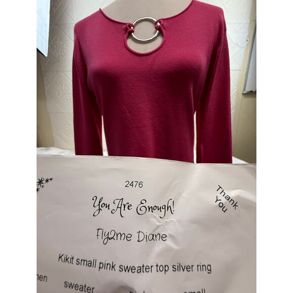 KIKIT Maurice Sasson Knit top Small Pink Silver ring sweater 3/4 sleeve - Picture 10 of 10